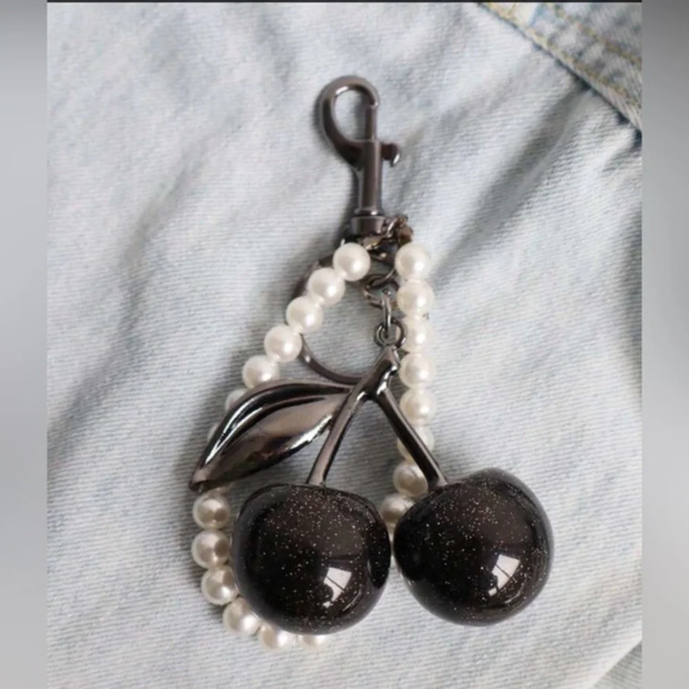 ✨NEW✨ Black glitter Cherry Keychain Charm with Pearls